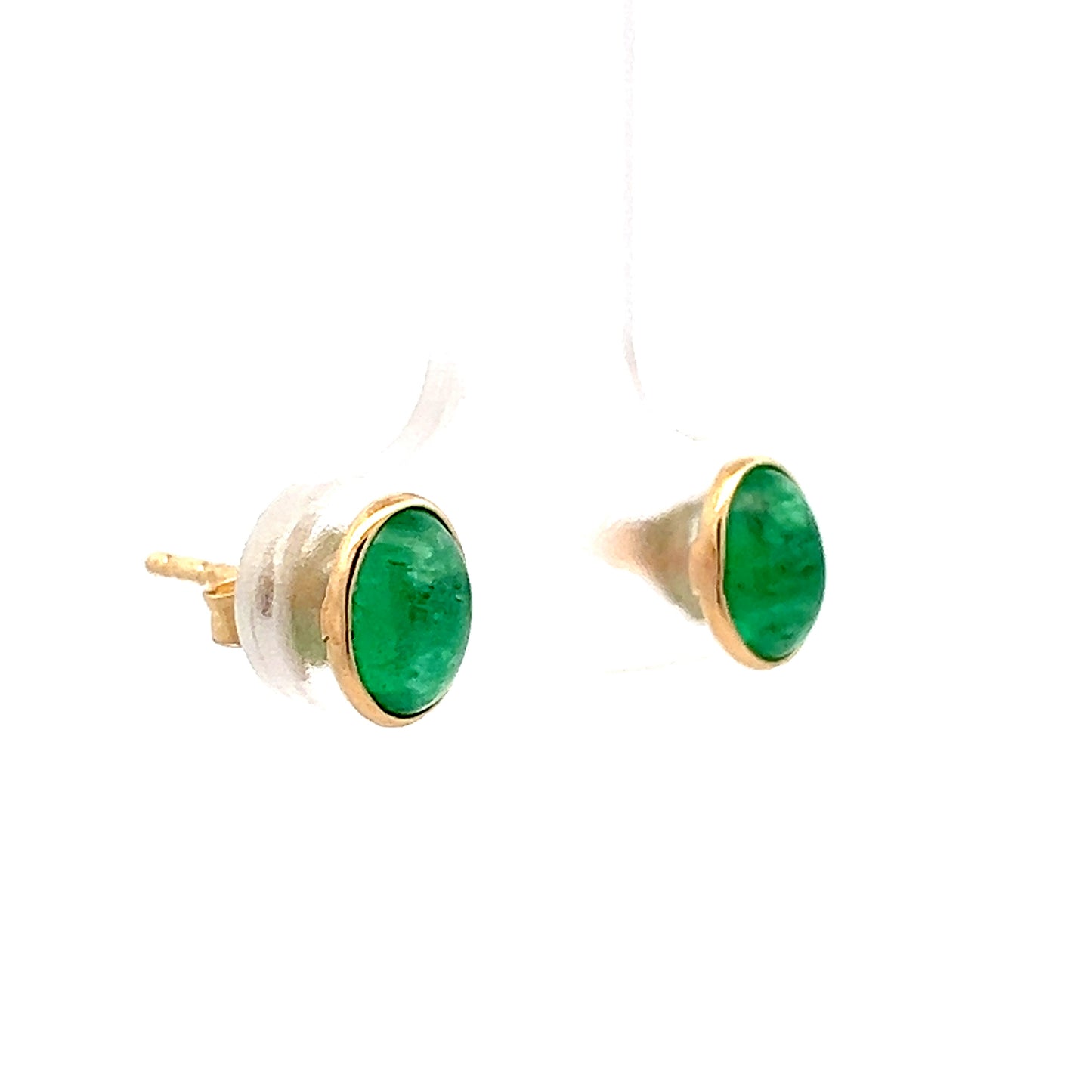 1.50 Cabochon Emerald Stud Earrings in 14k