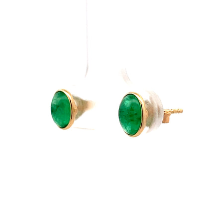1.50 Cabochon Emerald Stud Earrings in 14k