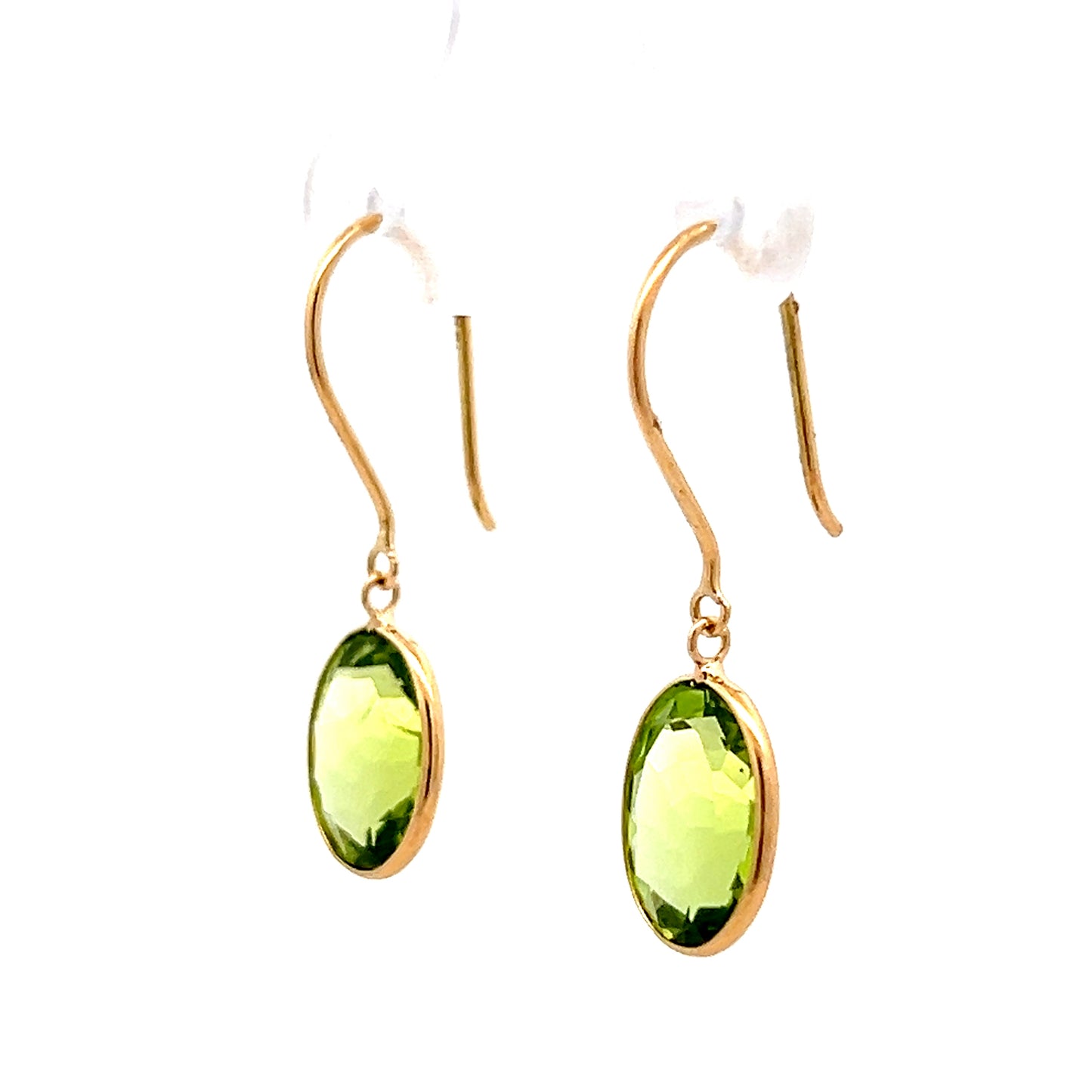 5.10 Oval Peridot Drop Earrings in 18k Yellow Gold