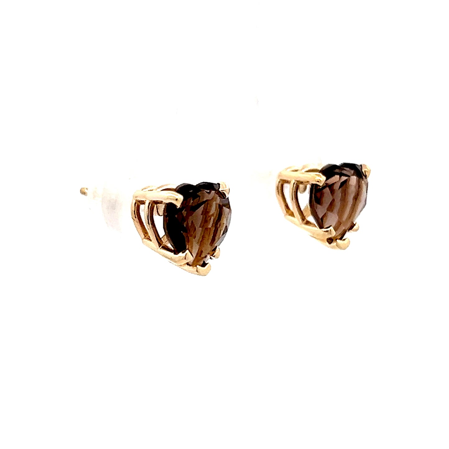 2.02 Heart Shaped Smokey Quartz Stud Earrings 14k