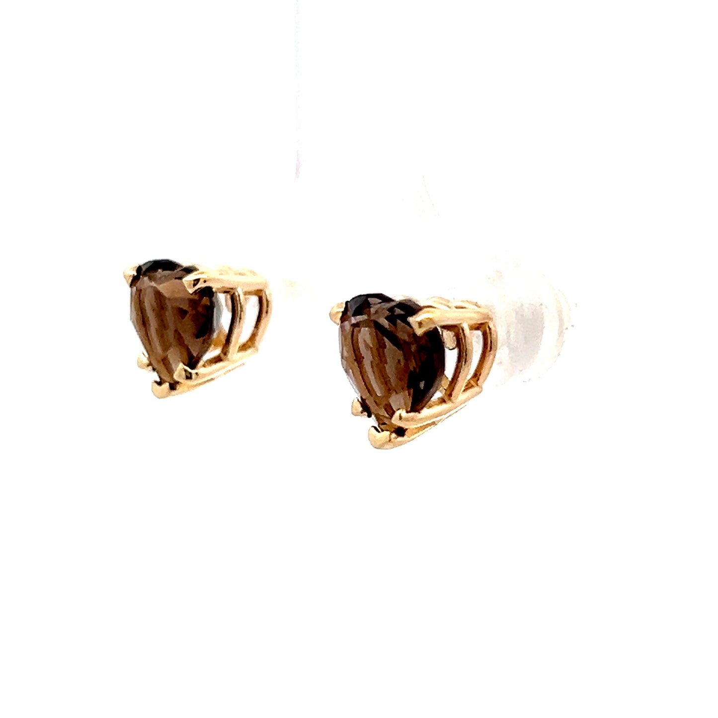 2.02 Heart Shaped Smokey Quartz Stud Earrings 14k
