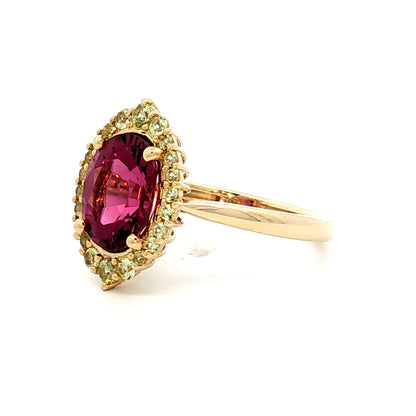 .74 Rhodolite Garnet & Peridot Cocktail Ring 14k
