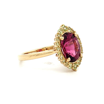 .74 Rhodolite Garnet & Peridot Cocktail Ring 14k