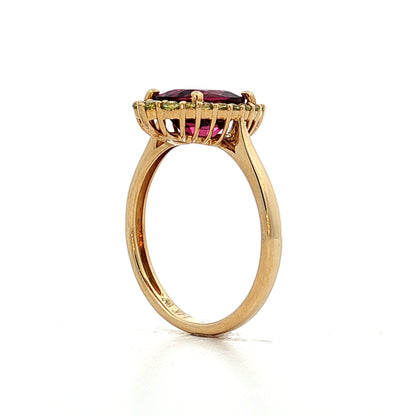 .74 Rhodolite Garnet & Peridot Cocktail Ring 14k