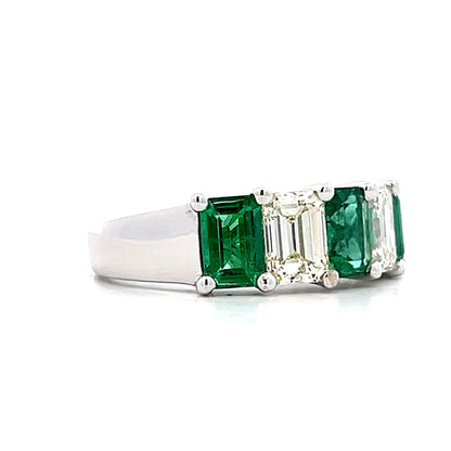 Emerald Cut Emerald & Diamond Band in 18k