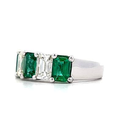 Emerald Cut Emerald & Diamond Band in 18k