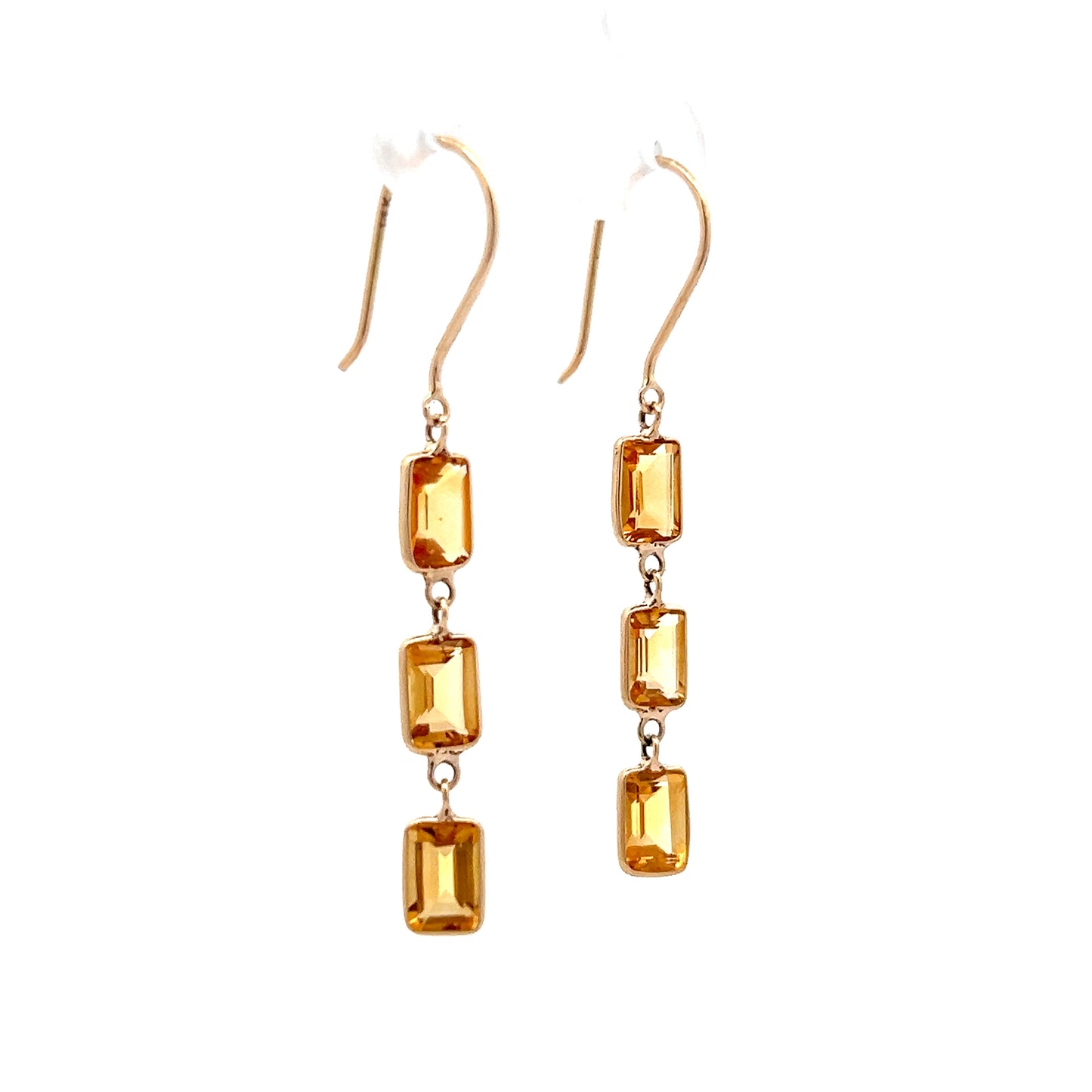 3.10 Emerald Cut Citrine Drop Earrings in 14k