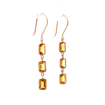 3.10 Emerald Cut Citrine Drop Earrings in 14k