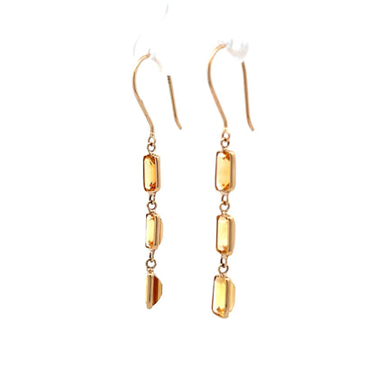 3.10 Emerald Cut Citrine Drop Earrings in 14k