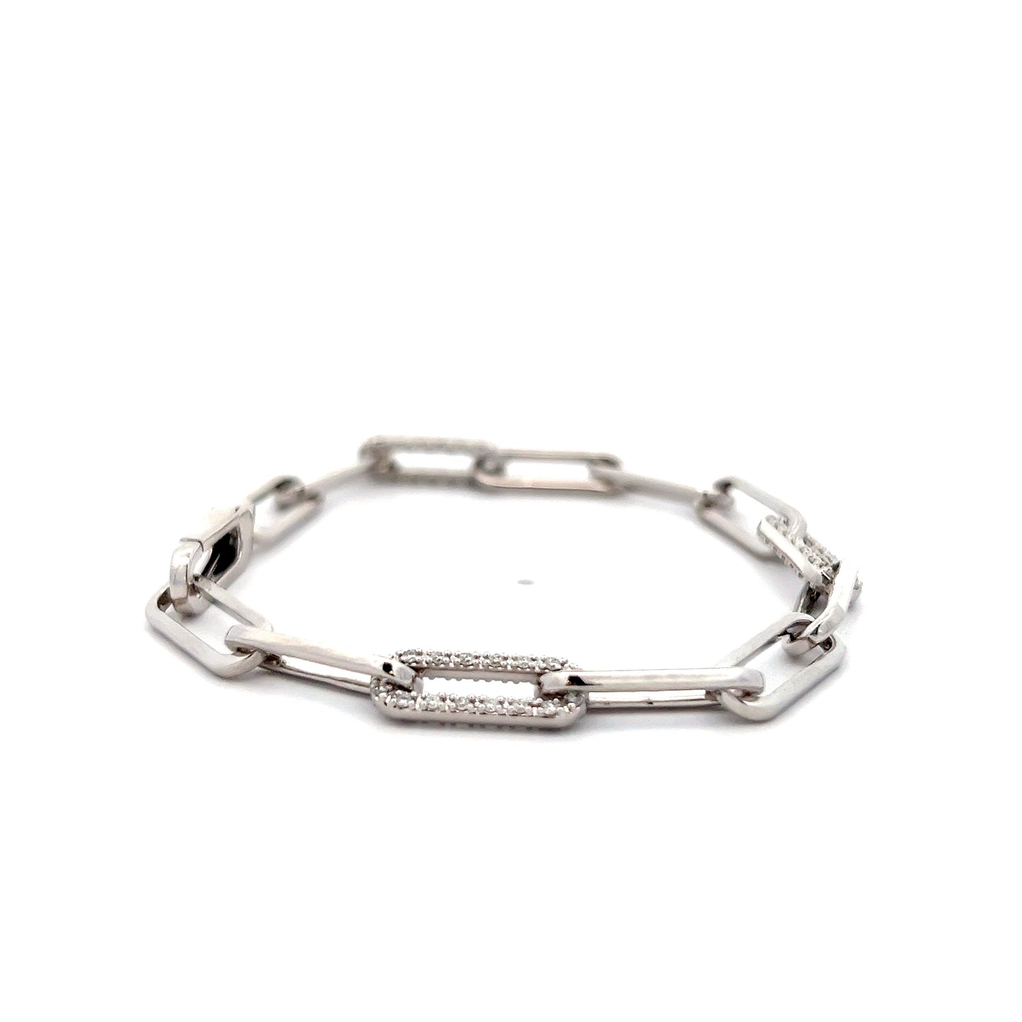 .75 Diamond Paperclip Bracelet in 14k White Gold