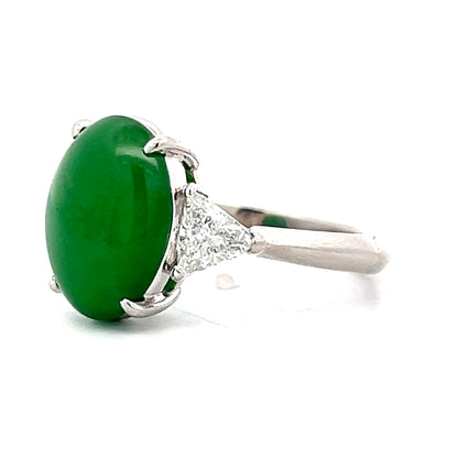 4.41 Cabochon Jadeite & Diamond Cocktail Ring Platinum