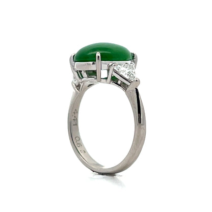 4.41 Cabochon Jadeite & Diamond Cocktail Ring Platinum