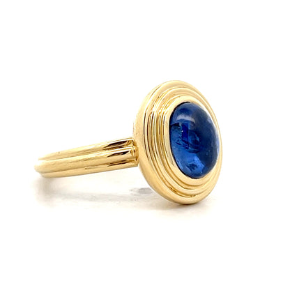3.53 Cabochon Sapphire Cocktail Ring 18k Yellow Gold