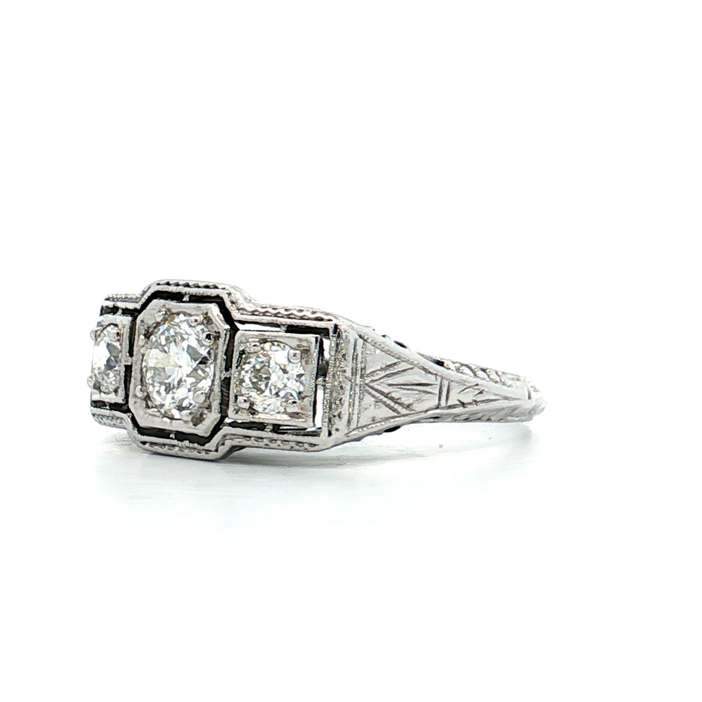 .40 Antique Three Stone Engagement Ring in 18k