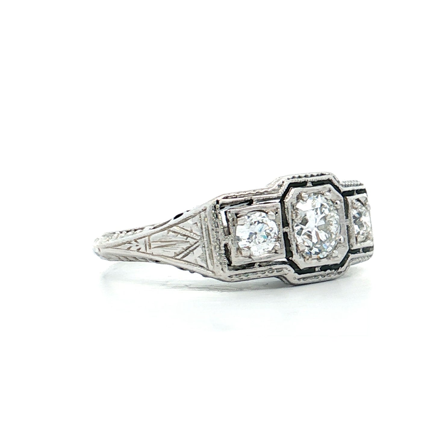 .40 Antique Three Stone Engagement Ring in 18k