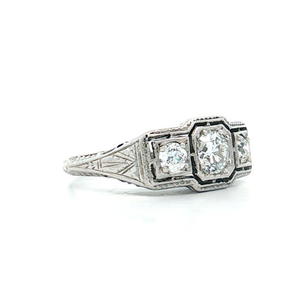 .40 Antique Three Stone Engagement Ring in 18k