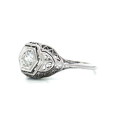 .28 Antique Deco Diamond Filigree Engagement Ring 18k
