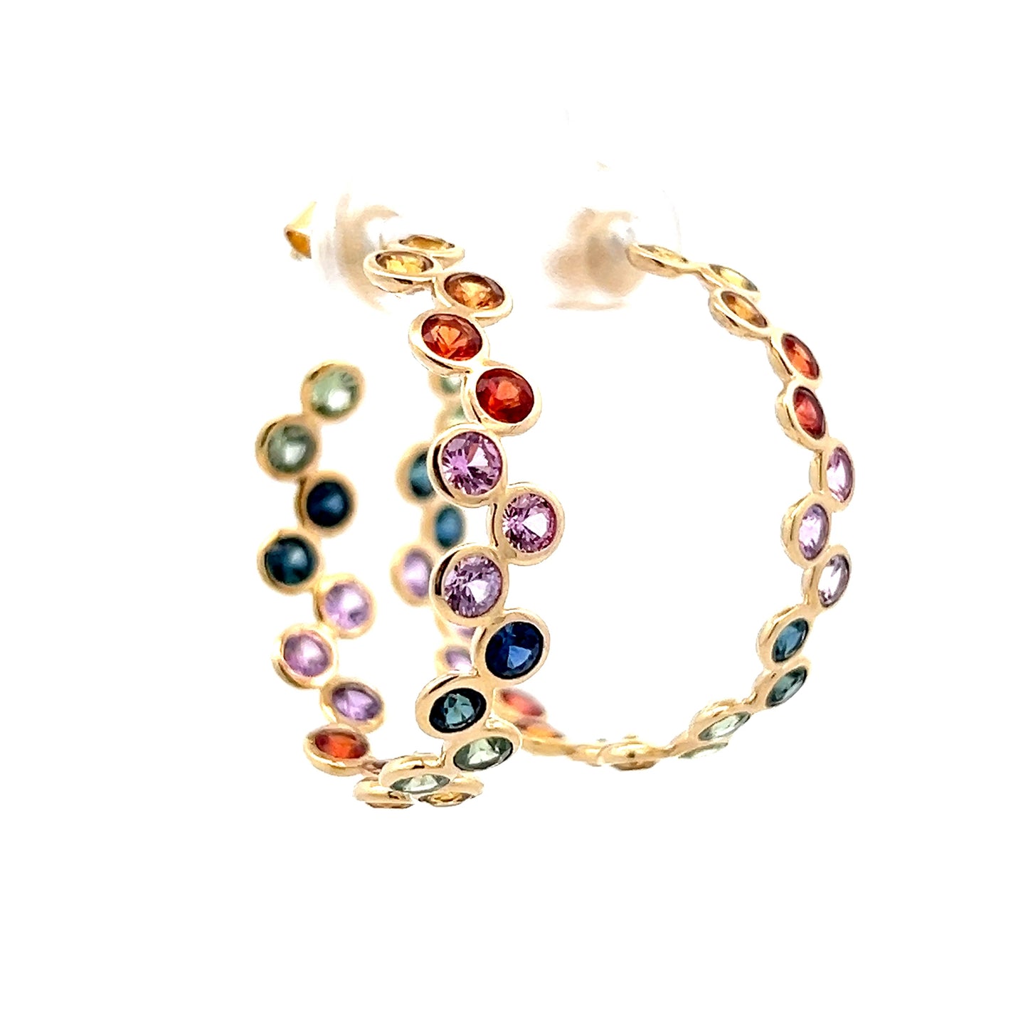 6.15 Multi-Gemstone Bezel Hoop Earrings in 14k