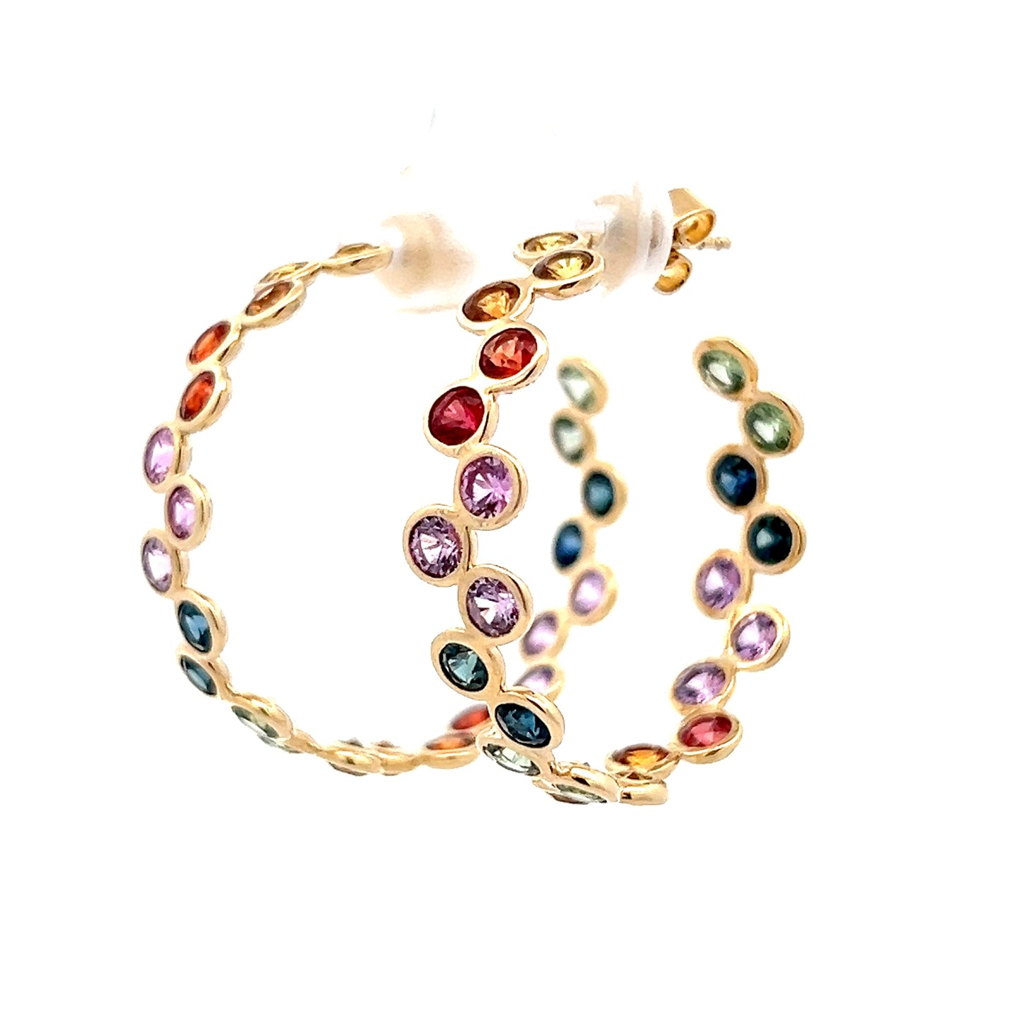 6.15 Multi-Gemstone Bezel Hoop Earrings in 14k