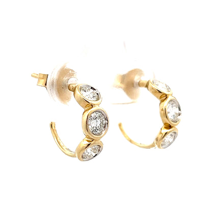 .82 Diamond Bezel Huggie Hoop Earrings 14k