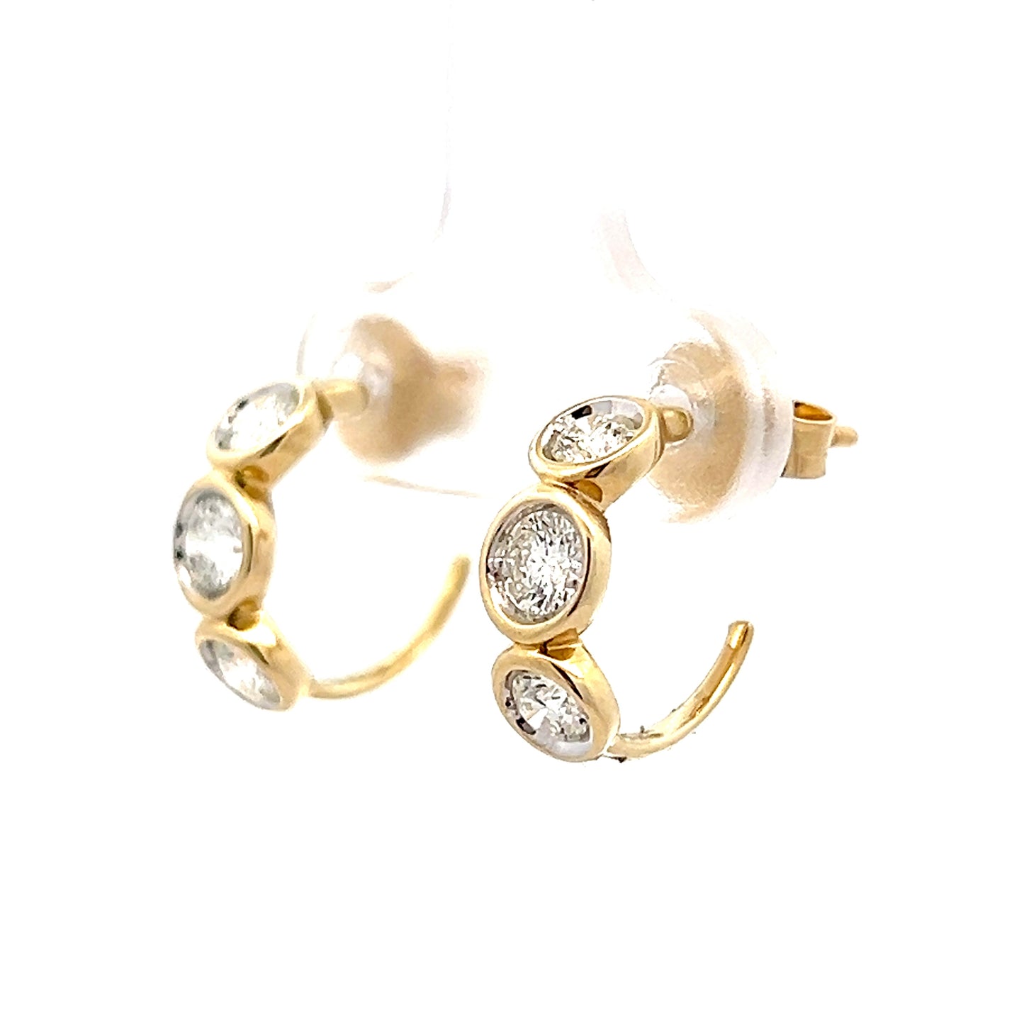 .82 Diamond Bezel Huggie Hoop Earrings 14k