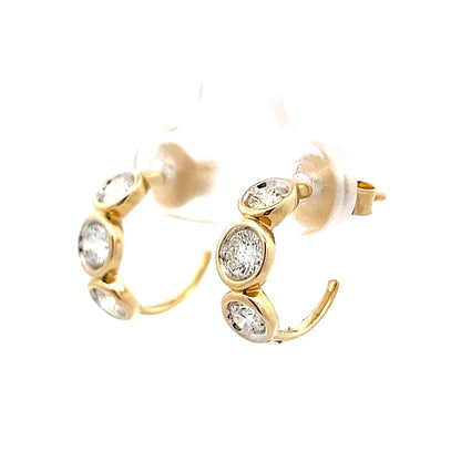 .82 Diamond Bezel Huggie Hoop Earrings 14k