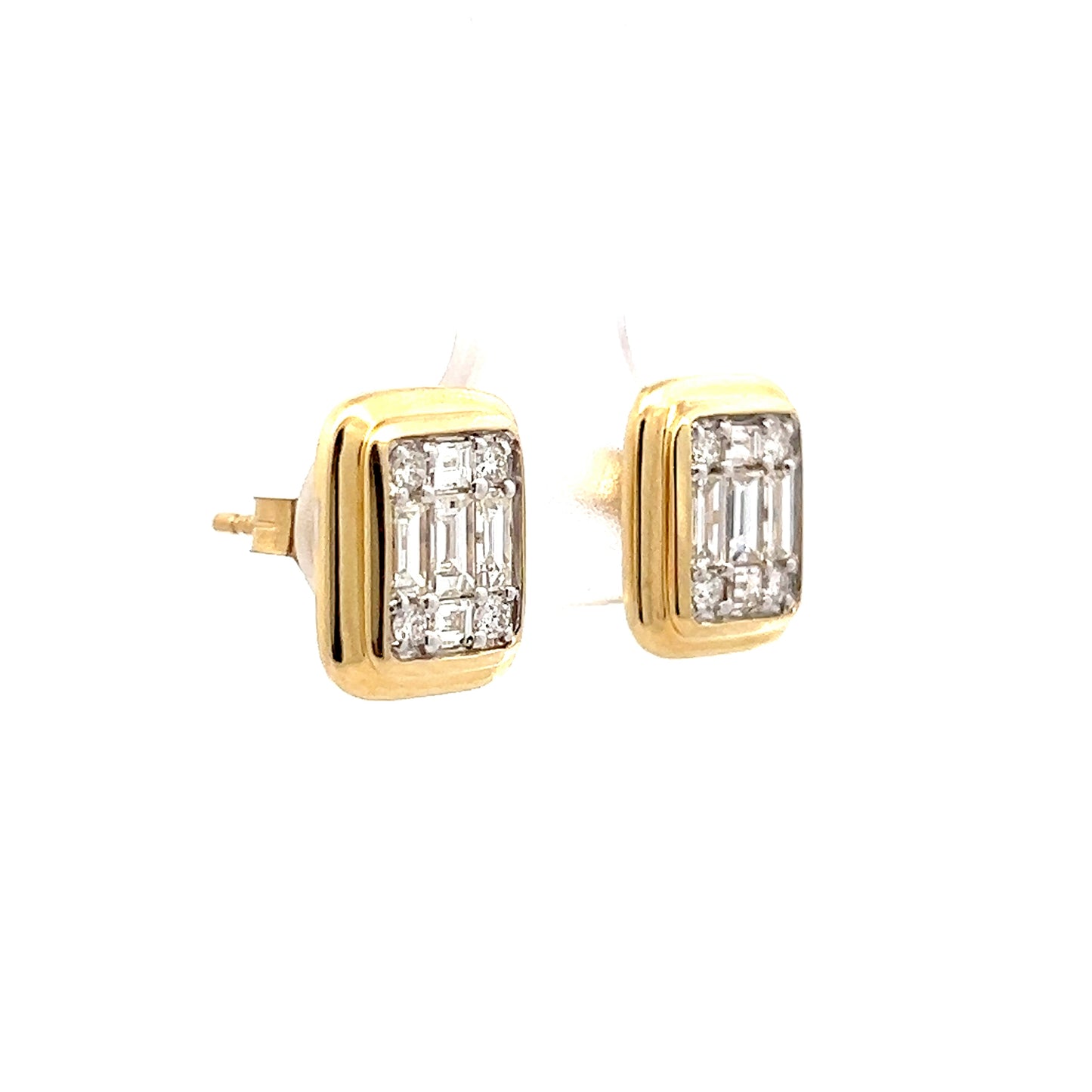 .99 Baguette & Round Diamond Stud Earrings in 14k