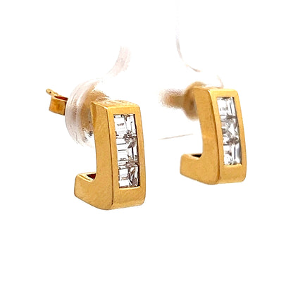 .90 J Hoop Diamond Stud Earrings in 18k Yellow Gold