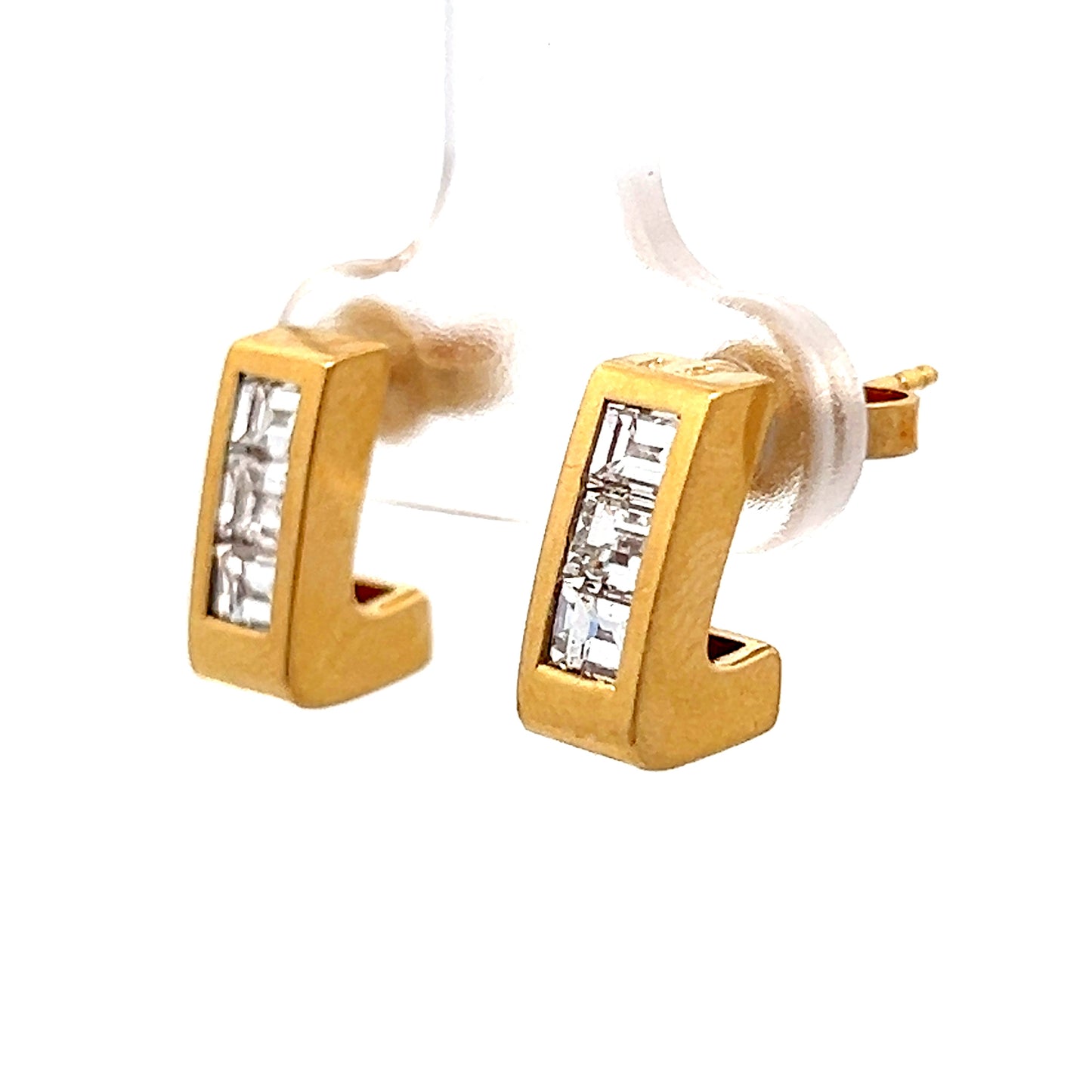 .90 J Hoop Diamond Stud Earrings in 18k Yellow Gold