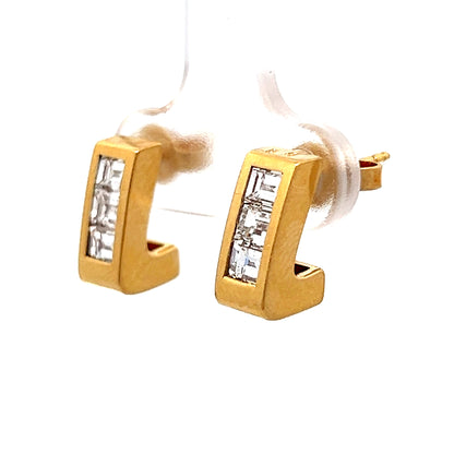 .90 J Hoop Diamond Stud Earrings in 18k Yellow Gold