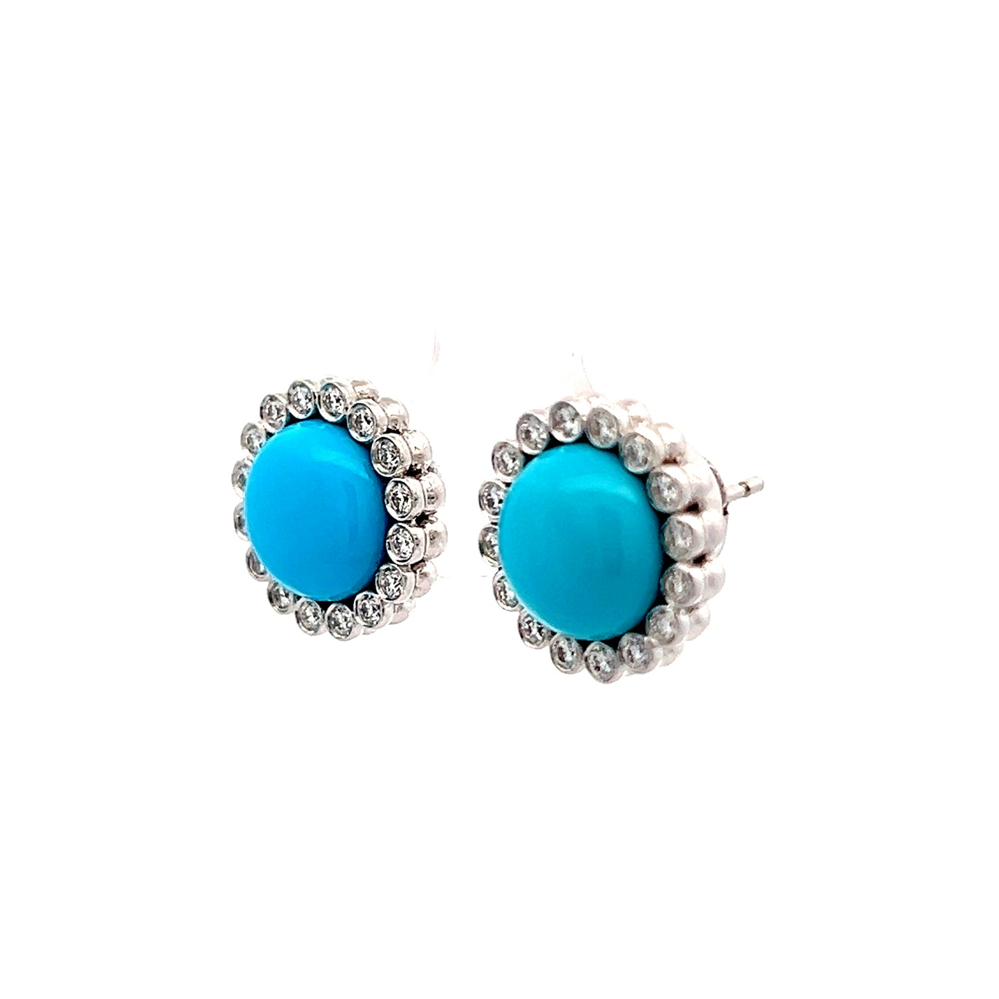 .50 Cabochon Turquoise & Diamond Stud Earrings 18k