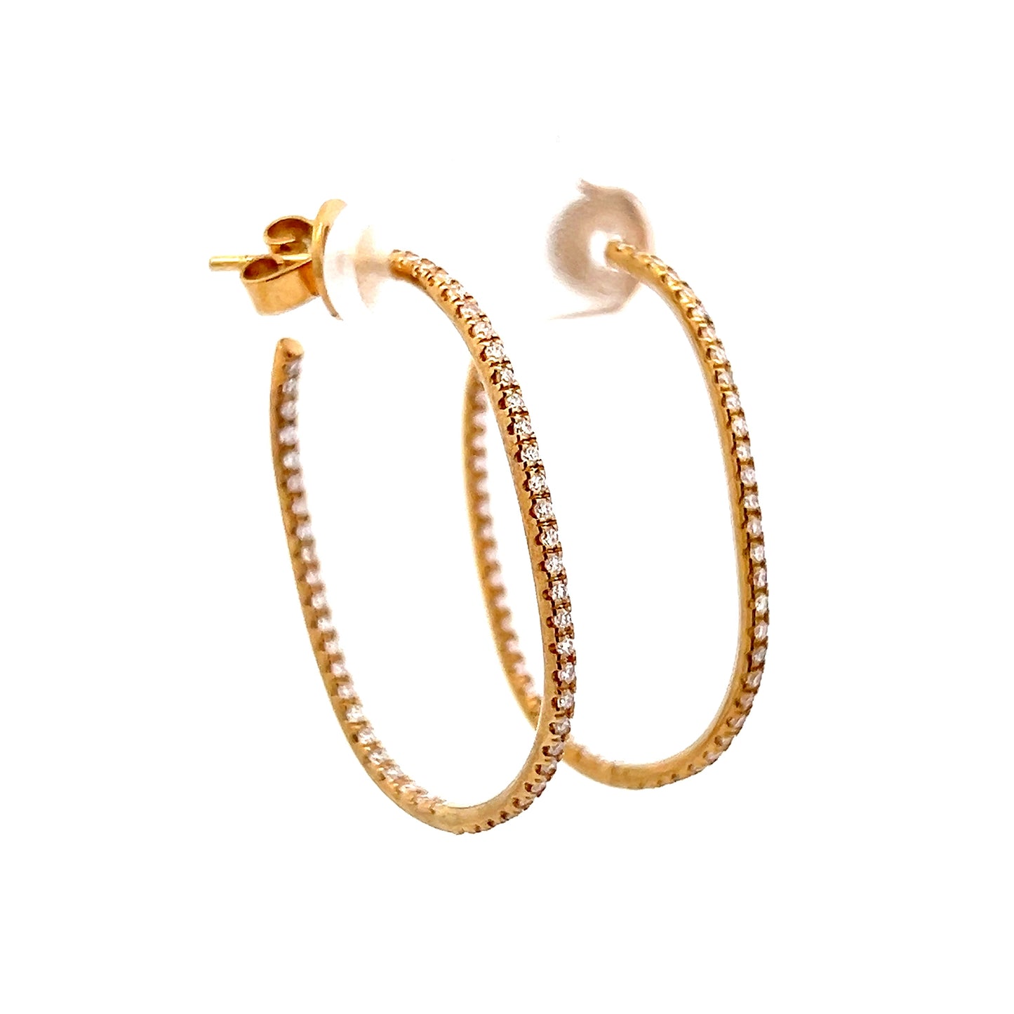 .88 Diamond Oval Hoop Earrings in 18k Yellow Gold