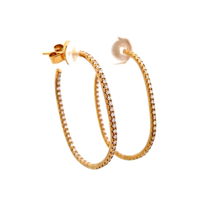 .88 Diamond Oval Hoop Earrings in 18k Yellow Gold