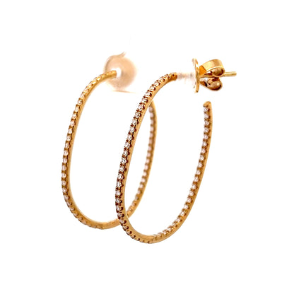 .88 Diamond Oval Hoop Earrings in 18k Yellow Gold