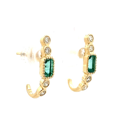 .60 Tourmaline & Diamond J Hoop Earrings in 14k