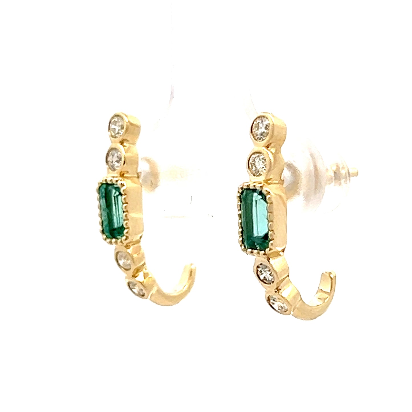 .60 Tourmaline & Diamond J Hoop Earrings in 14k