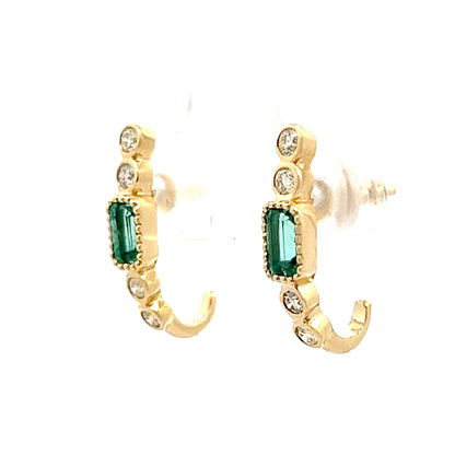 .60 Tourmaline & Diamond J Hoop Earrings in 14k