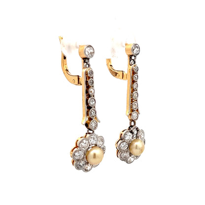 1.48 Antique Edwardian Diamond & Pearl Earrings Platinum/18k