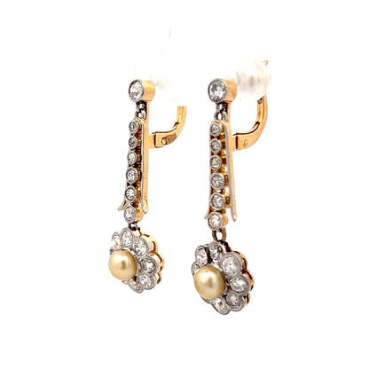 1.48 Antique Edwardian Diamond & Pearl Earrings Platinum/18k