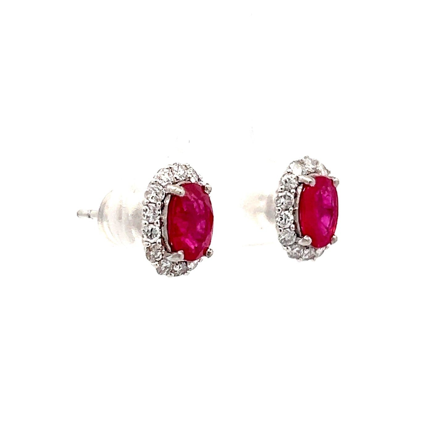 1.72 Oval Ruby & Diamond Stud Earrings in Platinum