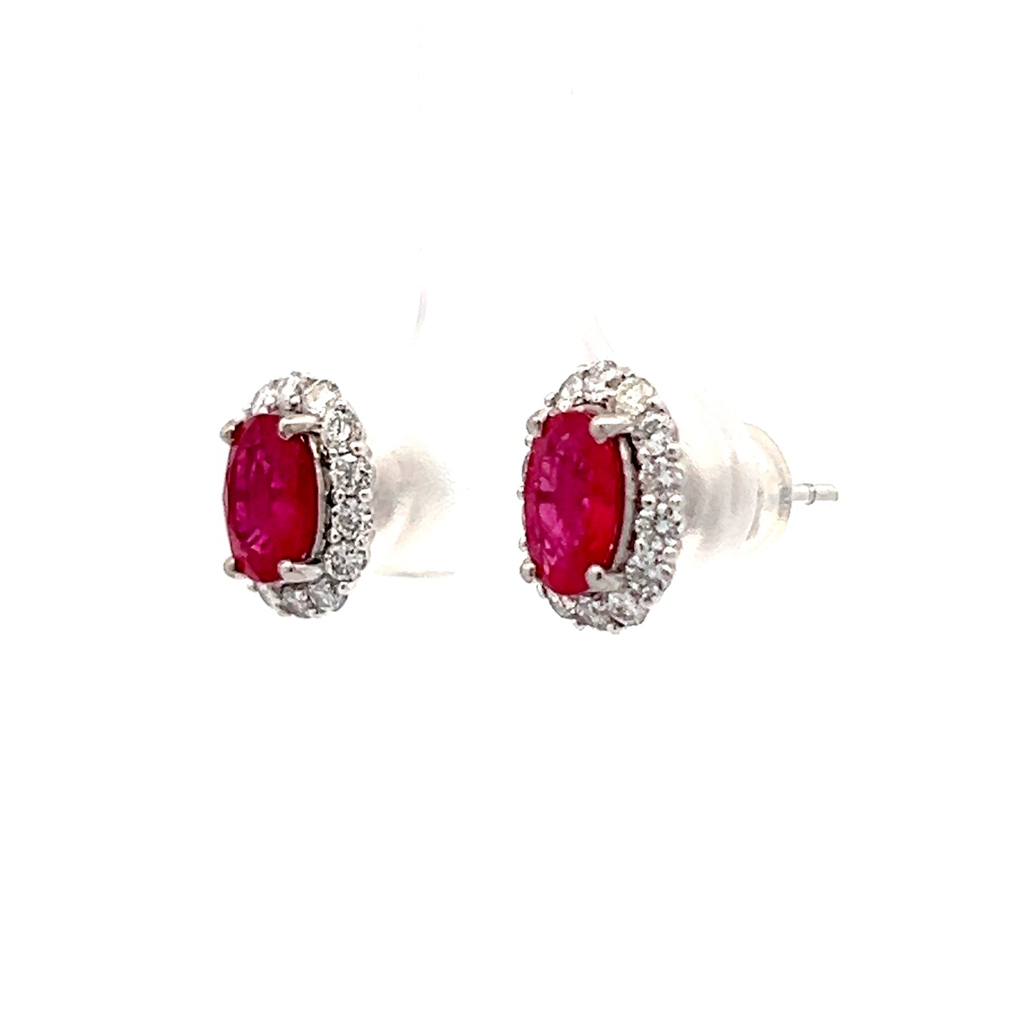 1.72 Oval Ruby & Diamond Stud Earrings in Platinum