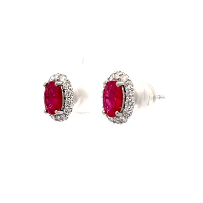 1.72 Oval Ruby & Diamond Stud Earrings in Platinum