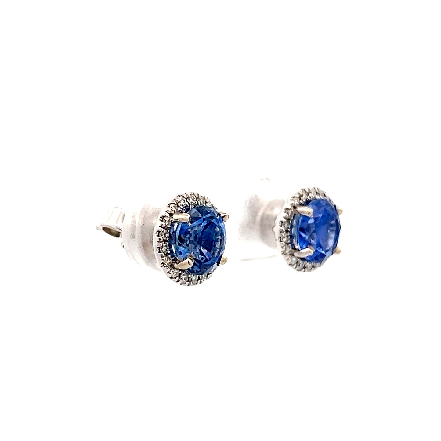 2.88 Blue Sapphire & Diamond Stud Earrings in 14k
