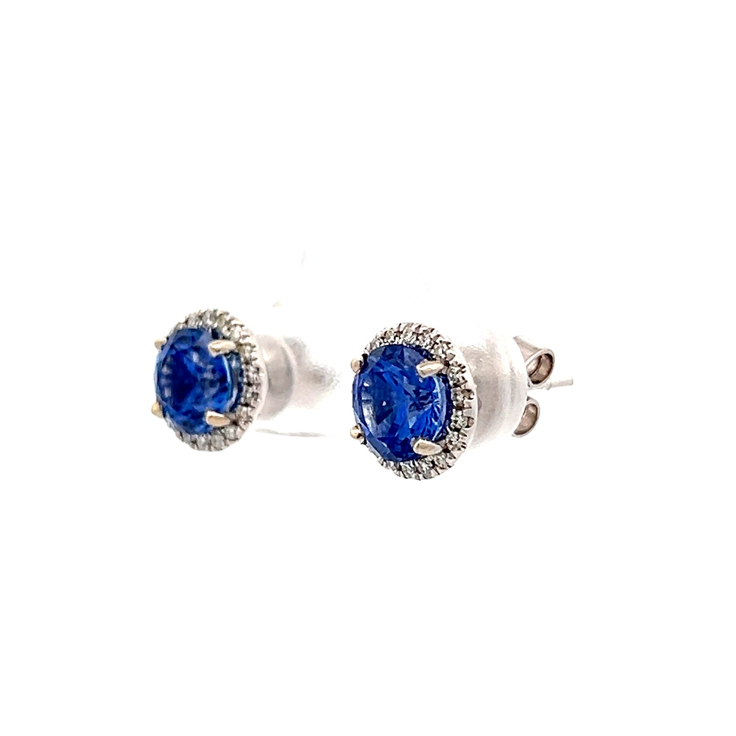 2.88 Blue Sapphire & Diamond Stud Earrings in 14k