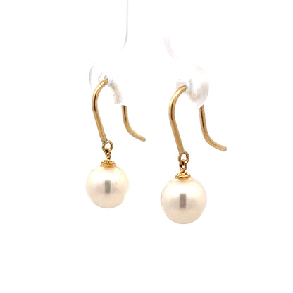 Pearl Drop Earrings in 14k Yellow Gold