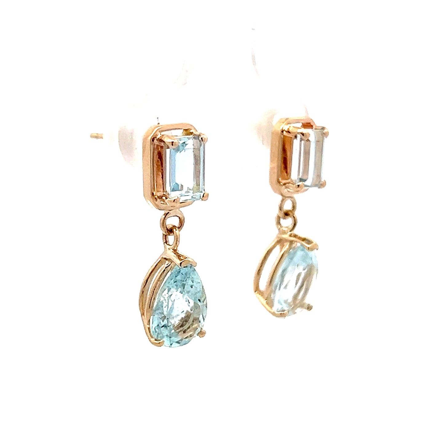 2.86 Pear & Emerald Cut Aquamarine Dangle Earrings 14k