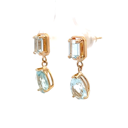 2.86 Pear & Emerald Cut Aquamarine Dangle Earrings 14k