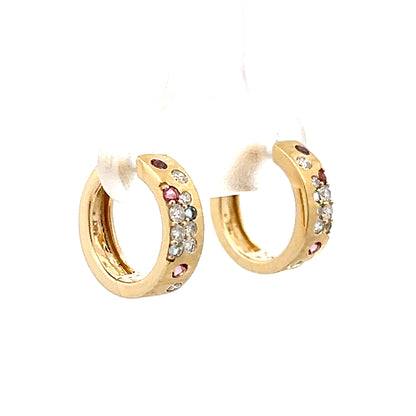 Mixed Gemstone Hoop Earrings in 14k Yellow Gold