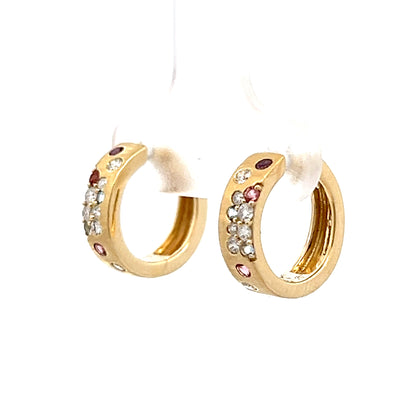 Mixed Gemstone Hoop Earrings in 14k Yellow Gold