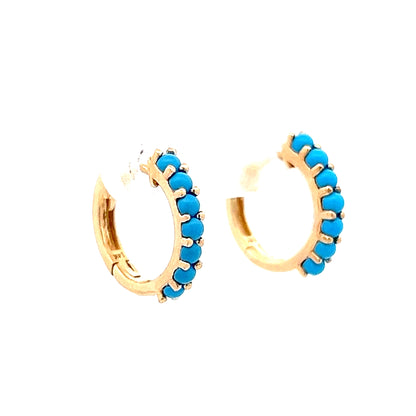 .55 Cabochon Turquoise Huggie Hoop Earrings in 14k
